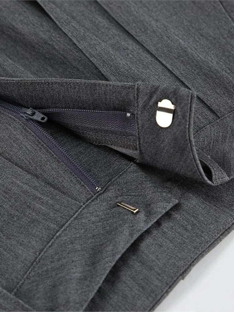 New Autumn Gray Straight Pant Cotton Blend Solid Color High Wiast Loose Woman Trouser Casual Simple Female Clothing New