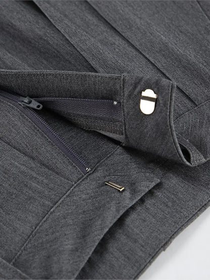 New Autumn Gray Straight Pant Cotton Blend Solid Color High Wiast Loose Woman Trouser Casual Simple Female Clothing New