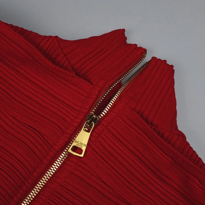 Red Bandage Turtle Neck Cross Design Long Dress