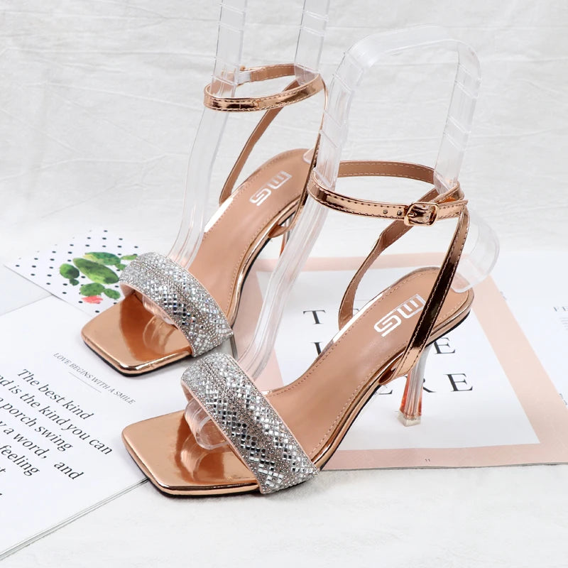 Rhinestone High-Heeled Sandals for Summer