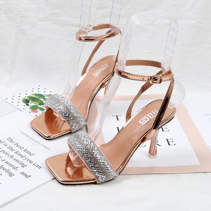 Rhinestone High-Heeled Sandals for Summer