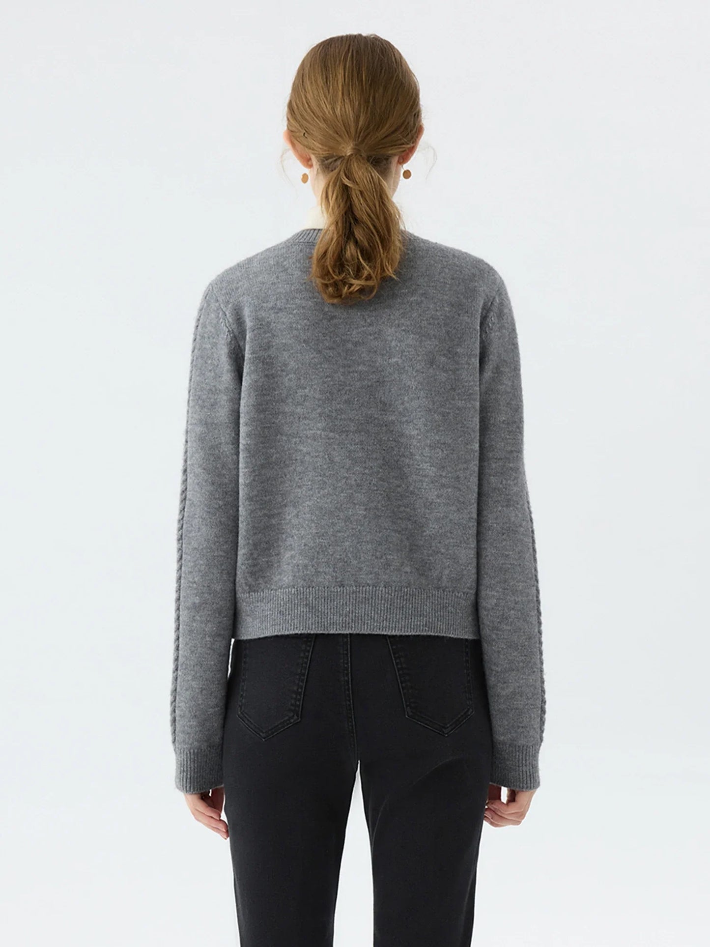 Jacquard Round Neck Office Knit Cardigan