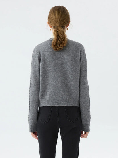 Jacquard Round Neck Office Knit Cardigan