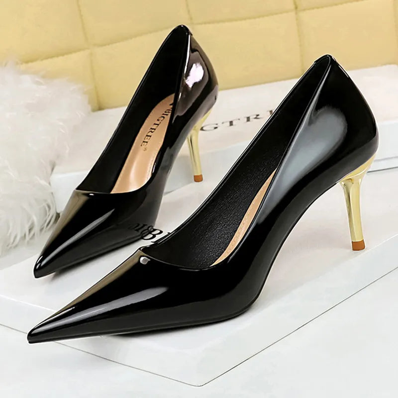 Patent Leather High Heel Office Shoes for Women