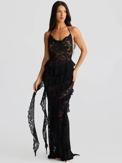 Lace Halter Ruffle Beach Bodycon Dress