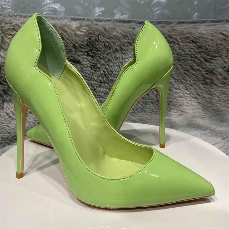 Light Green Women Side Curl Cut Pointy Toe High Heel Formal Dress Shoes