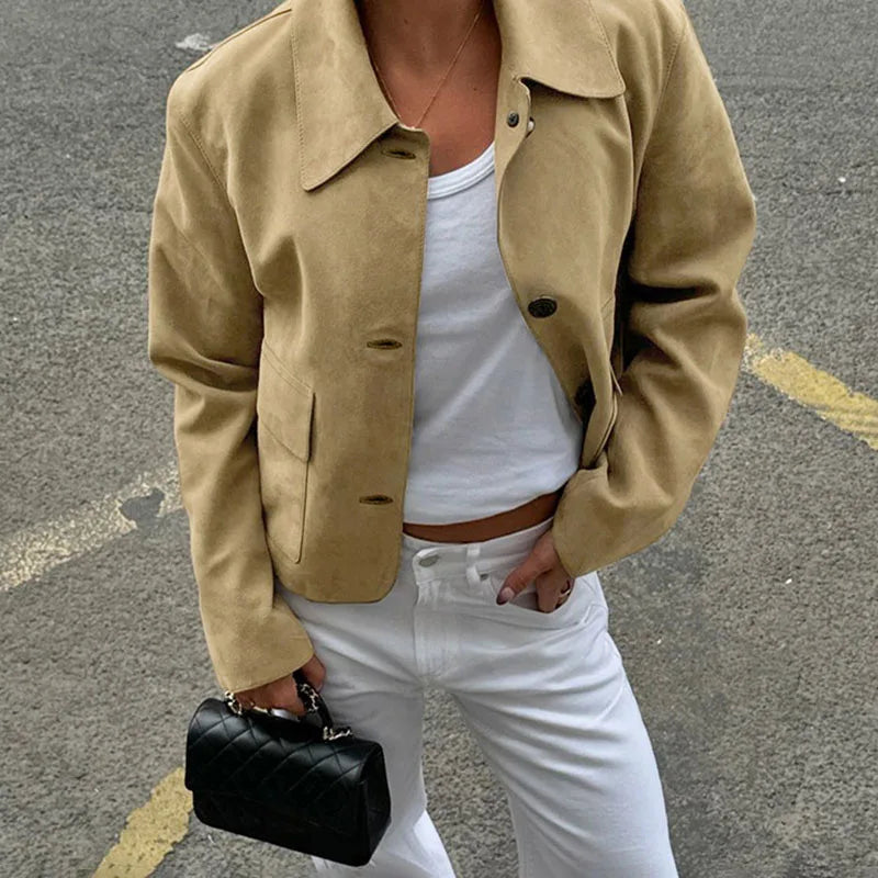 Splice Suede Lapel Casual Short Coat
