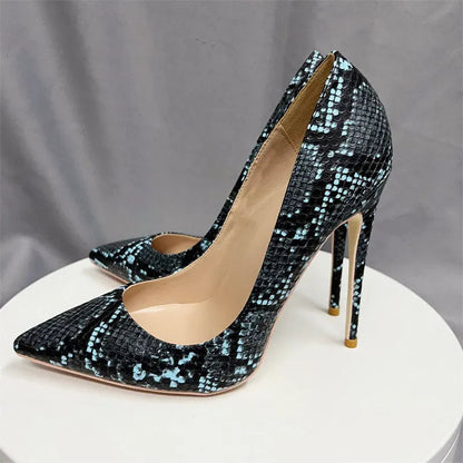 Snakeskin Embossed Pattern Women Pointy Toe High Heel Shoes