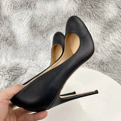 Black Matte Women Sexy Cute Round Toe High Heels - 10cm or 12cm