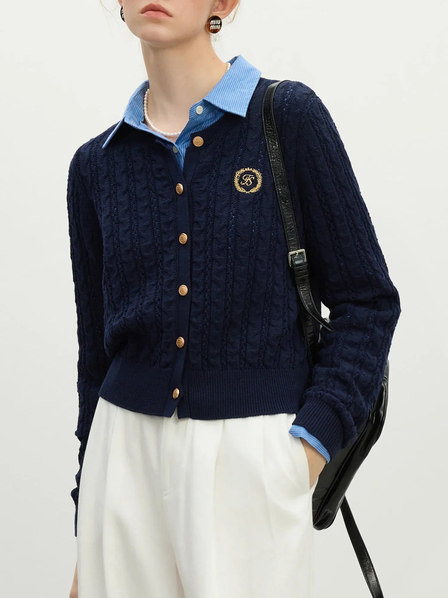 Hollow Round Neck Office Knit Cardigan
