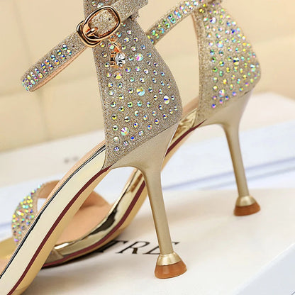 Rhinestone High Heels Kitten Heels Party Shoes Open Toe Women Pumps