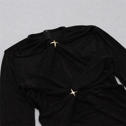 Black Full Sleeve Sequined Long Dress