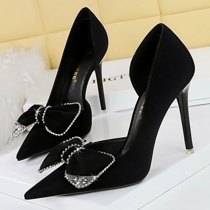 Luxury Rhinestone Bow Women Pumps High Heels Shoes