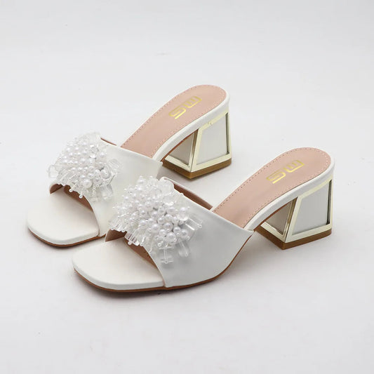 Summer rhinestone beads high heel sandals for women