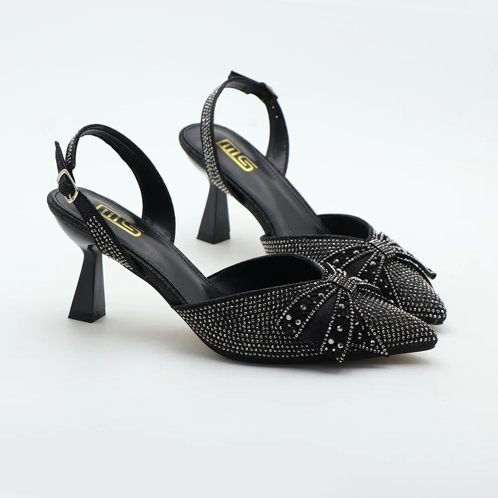 Summer rhinestone stiletto heels with pointed sandals