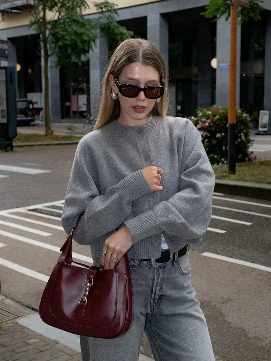 Solid Cropped Cardigan Sweater Women Autumn Long Sleeve O Neck Single Breasted Jumpers New Casual Fashion Knitted Outerwear