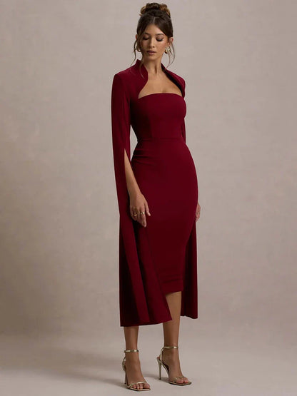 Cape Sleeve Slit Bodycon Midi Dress