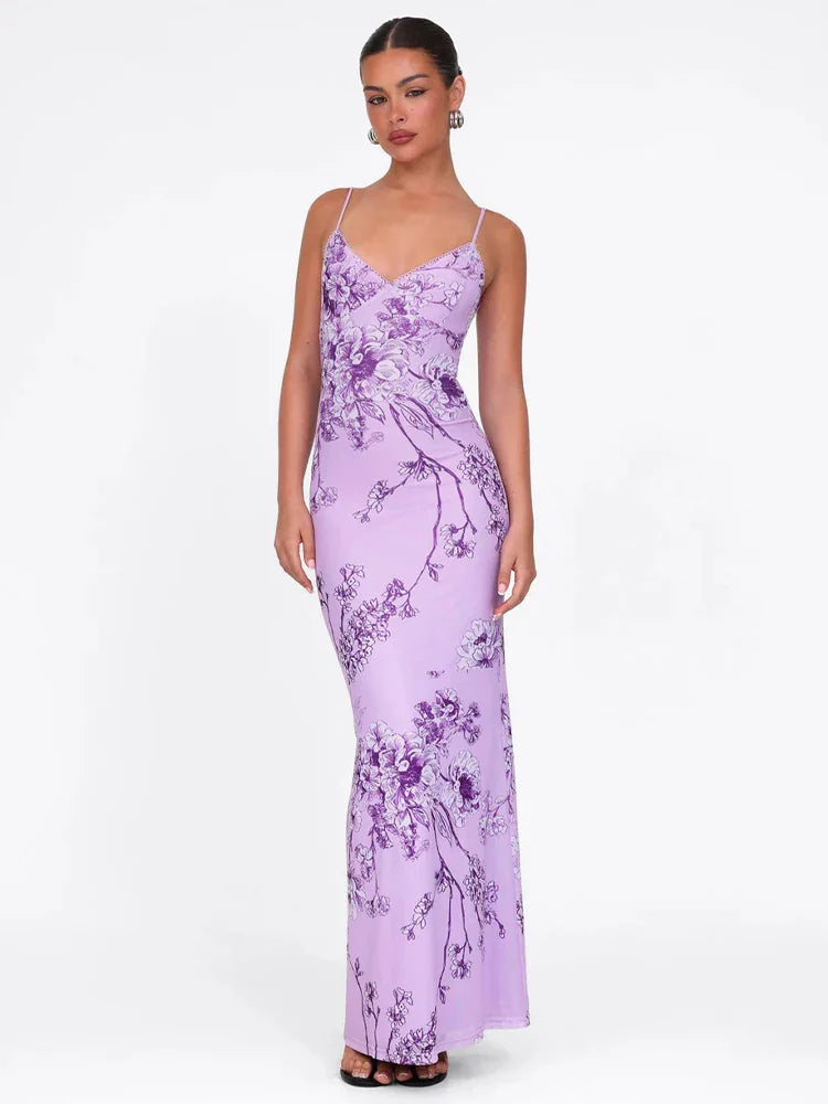 Sleeveless V-Neck Slim Floral Dress