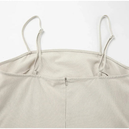 Square Neck Spaghetti Strap Linen Look Flowy Maxi Dress