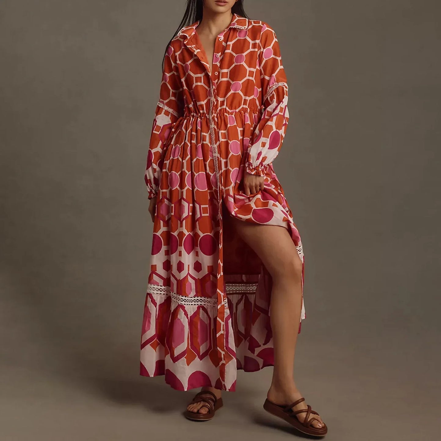Vintage Floral Shirt Loose Vacation Dress