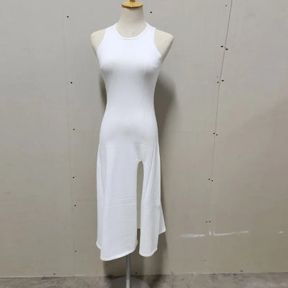 Knit Slit Solid High Waisted Vacation Dresses