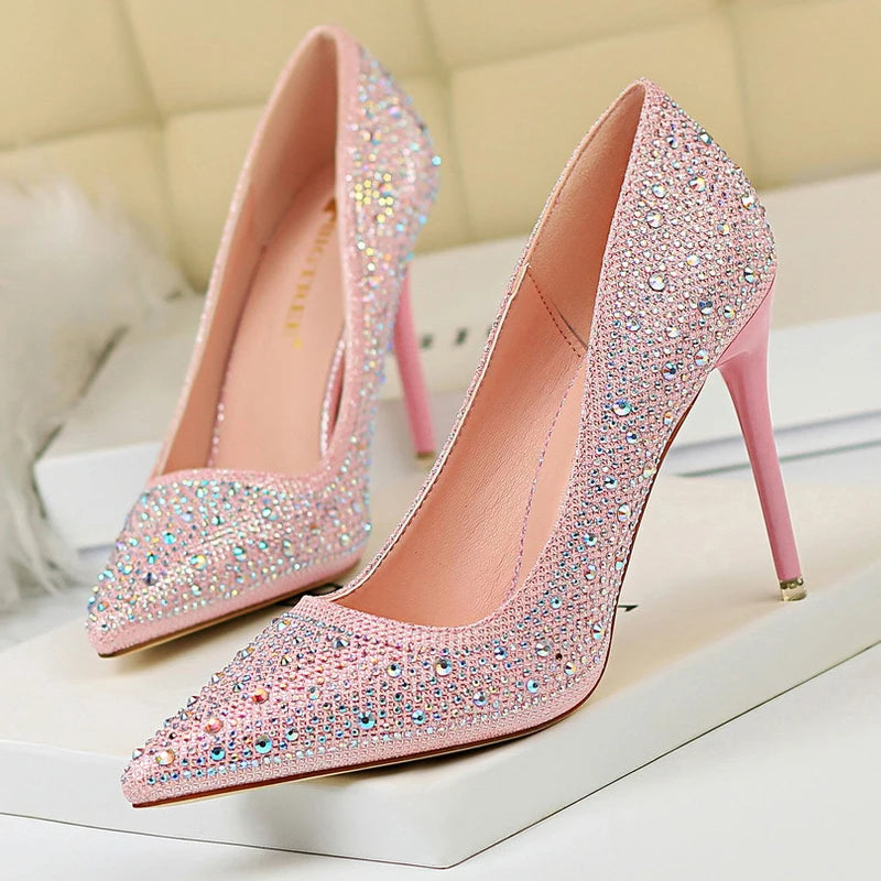 Rhinestone High Heel Wedding Pumps - 10 cm Heel