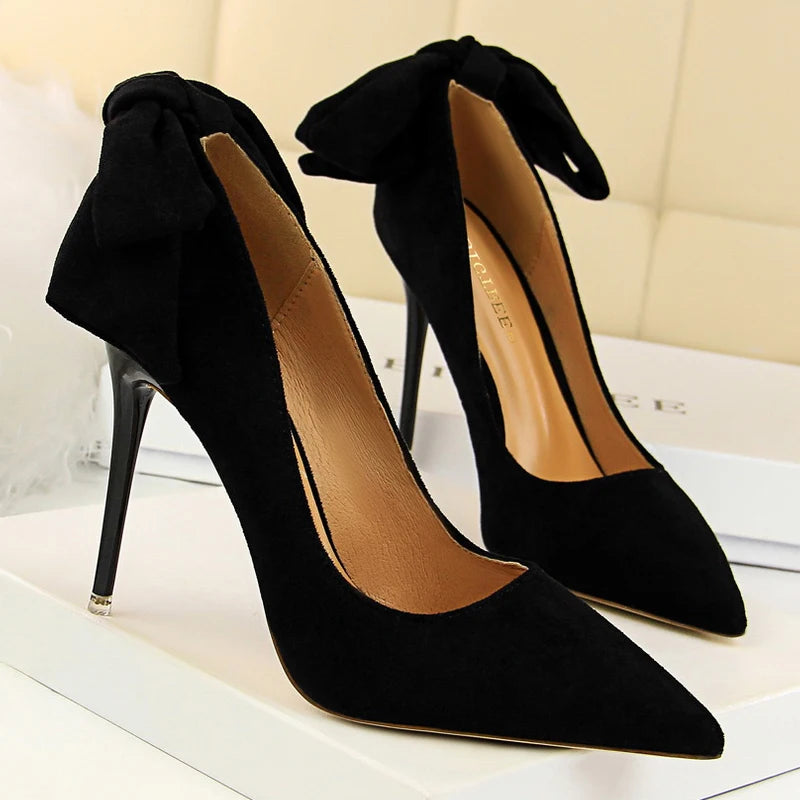 Bowknot Design Suede High Heels Stilettos for Women, Sexy Party Shoes