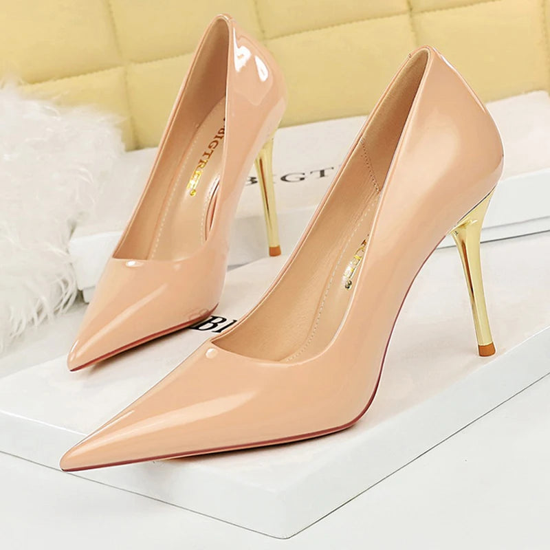 Patent Leather High Heel Office Shoes for Women