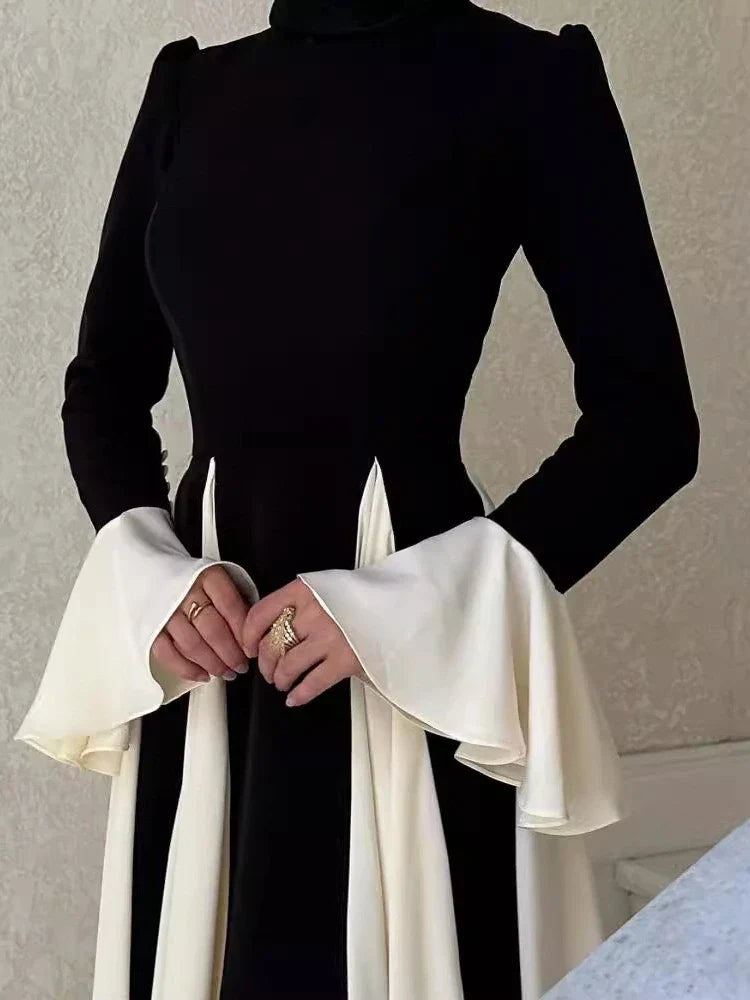 Patchwork White Black Contrast Color Dress