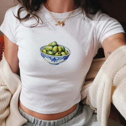 Cherry Fruit Print Crop Fit T-shirt