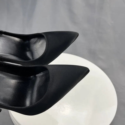 Black Satin Sexy Pointe Toe High Heel Dress Shoes for Women