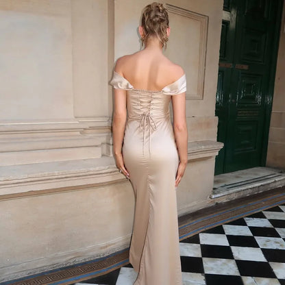 One Shoulder Lace Up Slit Prom Dress