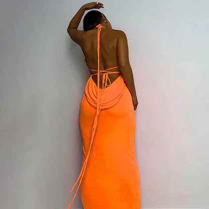 Drawstring Hollow Slit Maxi Dress