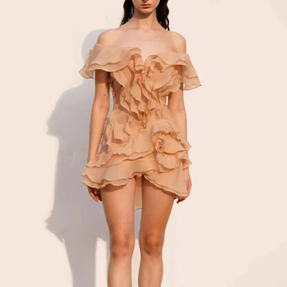 Off Shoulder Ruffle Spliced Floral Dress