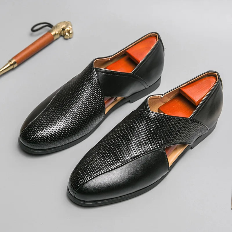 Genuine Leather Loafers | Cross-Strap Detail | Slip-On