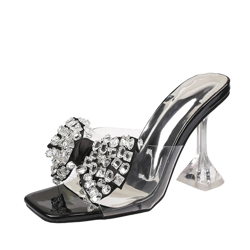 Crystal Bowknot Square Toe Transparent Sandals
