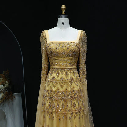 Crystal Beading Evening Dress with Cape Sleeve Customized
