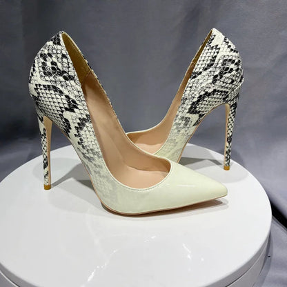 White Snakeskin Pointy Toe High Heel Stiletto Pumps for Women