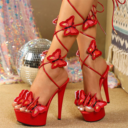 Butterfly Cross Embroidery High Heels Platform Sandals for Women