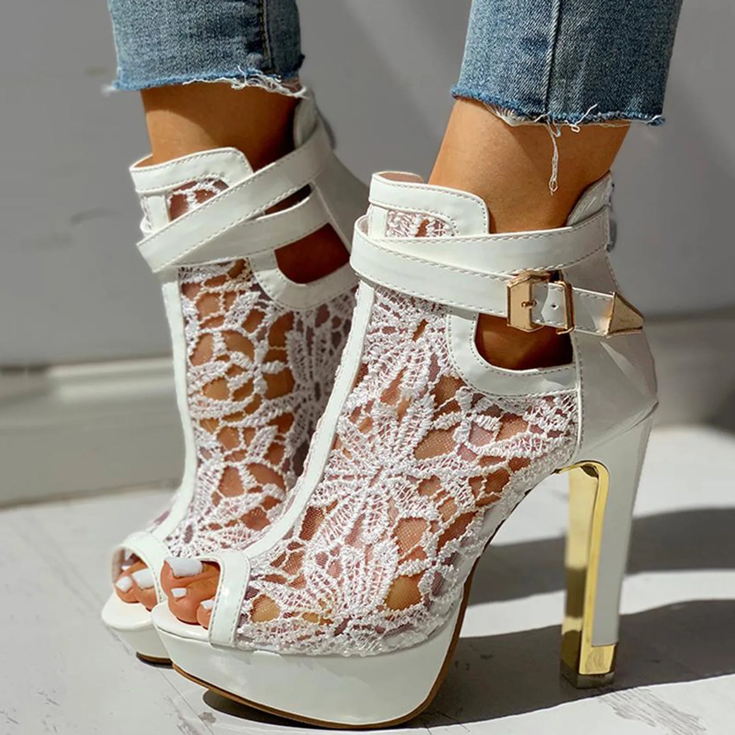 | Lace Mesh Heels