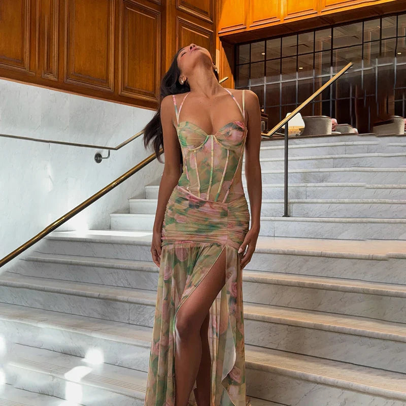 Split Floral Spaghetti Strap Maxi Dress
