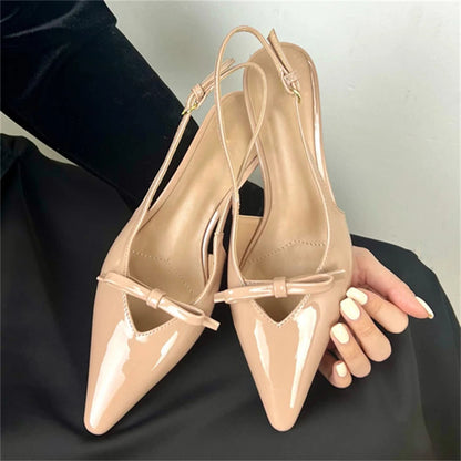 Sexy Butterfly-knot Pointed Toe Pumps with Low Thin Heels for Women by Fashion Designer