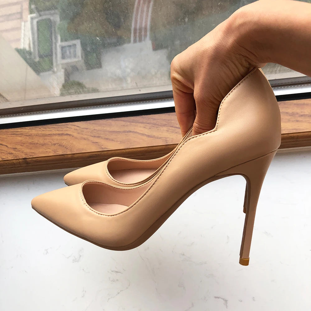 Nude Matte V Side Cut Pointy Toe High Heel Shoes