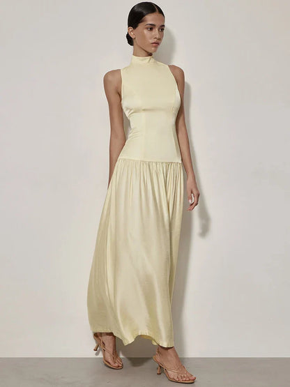 Patchwork Open Back Sleeveless Round Neck Maxi Dress