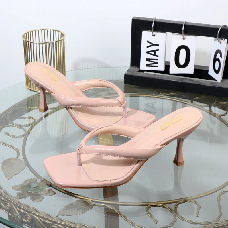 Patent leather high-heeled flip flops for women in summer