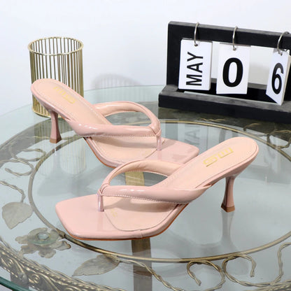 Patent leather high-heeled flip flops for women in summer