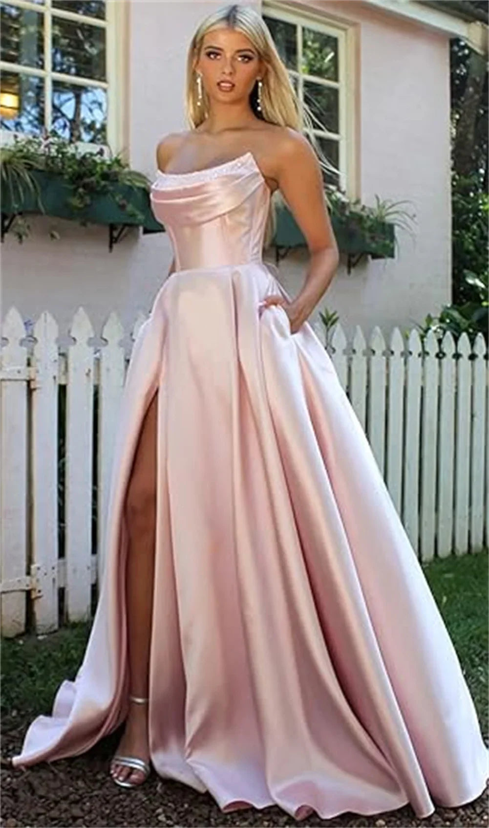 Satin Slit Corset White Vacation Dress