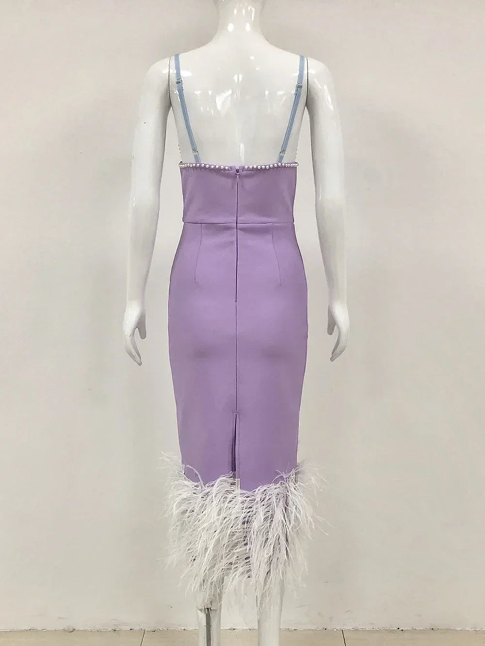 Feather & Bead Cocktail  Spaghetti Strap Party Dress