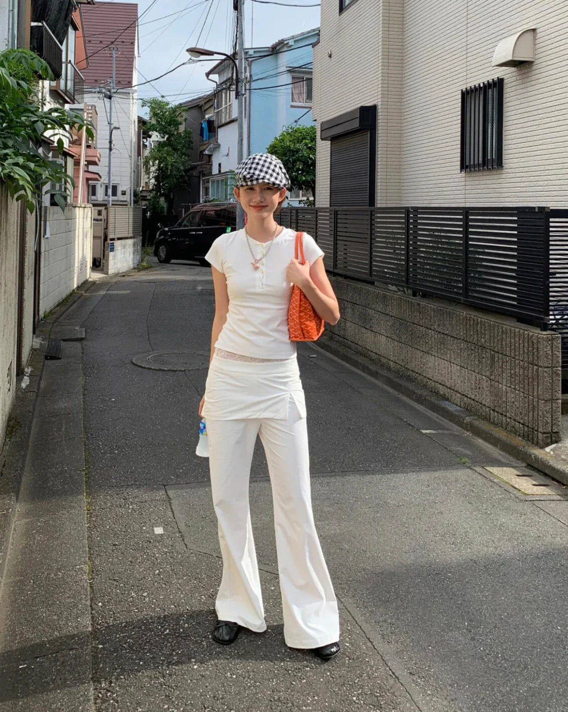 Women Lace Patch Strap Bootcut Pants white