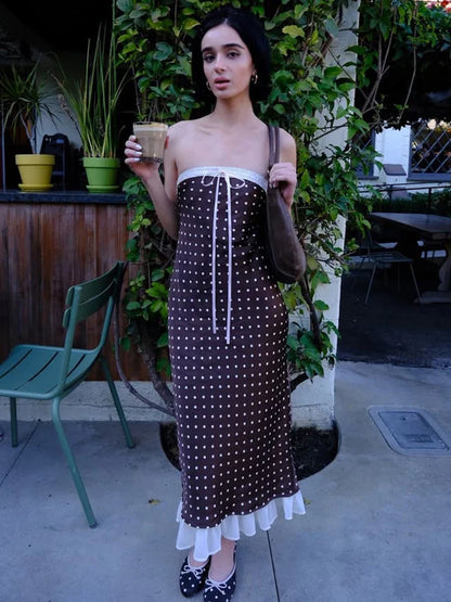 Lace Strapless Polka Dot Midi Dress